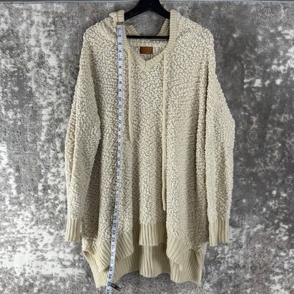 Pol Size L Outdoor Drawstring Hooded Sweater Ivory Long Sleeve V Neck - Picture 2 of 8
